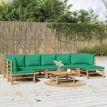 ARDEBO.de - 8-tlg. Garten-Lounge-Set mit Grünen Kissen Bambus