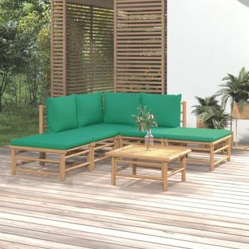 ARDEBO.de - 6-tlg. Garten-Lounge-Set mit Grünen Kissen Bambus