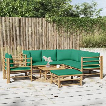 ARDEBO.de - 8-tlg. Garten-Lounge-Set mit Grünen Kissen Bambus