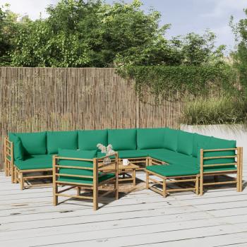 ARDEBO.de - 12-tlg. Garten-Lounge-Set mit Grünen Kissen Bambus