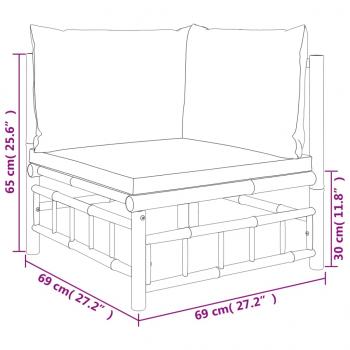 Garten-Ecksofas mit Cremeweißen Kissen 2 Stk. Bambus