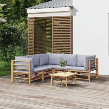 ARDEBO.de - 6-tlg. Garten-Lounge-Set mit Kissen Hellgrau Bambus