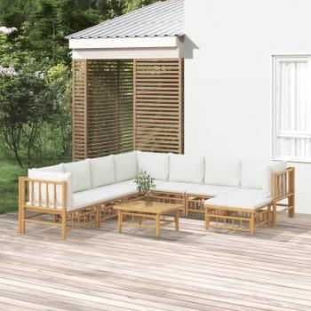 ARDEBO.de - 9-tlg. Garten-Lounge-Set mit Cremeweißen Kissen Bambus