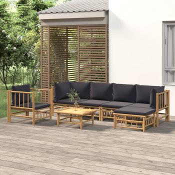 ARDEBO.de - 7-tlg. Garten-Lounge-Set mit Dunkelgrauen Kissen Bambus