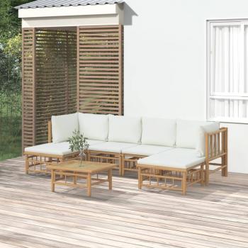 ARDEBO.de - 7-tlg. Garten-Lounge-Set mit Cremeweißen Kissen Bambus