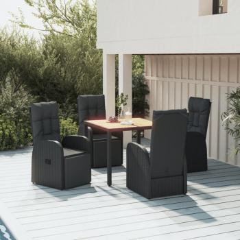 ARDEBO.de - 5-tlg. Garten-Essgruppe Schwarz Poly Rattan & Massivholz Akazie