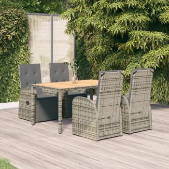 ARDEBO.de - 5-tlg. Garten-Essgruppe mit Kissen Grau Poly Rattan