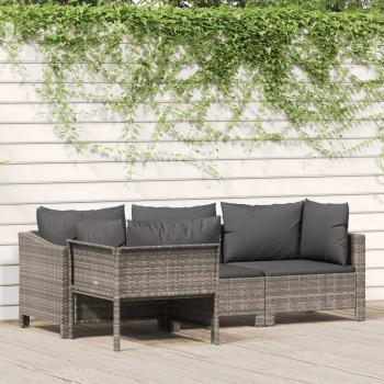 ARDEBO.de - 4-tlg. Garten-Lounge-Set mit Kissen Grau Poly Rattan