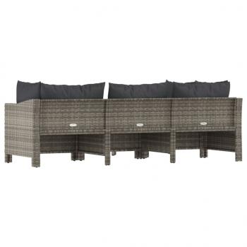 4-tlg. Garten-Lounge-Set mit Kissen Grau Poly Rattan