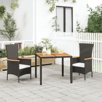 ARDEBO.de - 3-tlg. Garten-Essgruppe mit Kissen Schwarz Poly Rattan