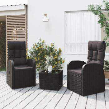 ARDEBO.de - 3-tlg. Garten-Lounge-Set Schwarz Poly Rattan & Stahl