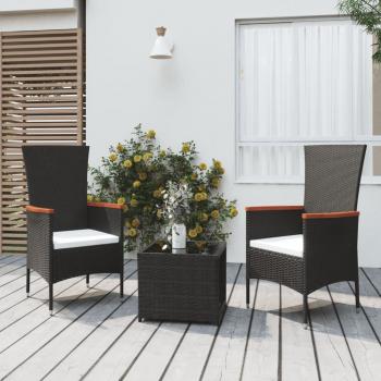 ARDEBO.de - 3-tlg. Garten-Lounge-Set Schwarz Poly Rattan & Stahl