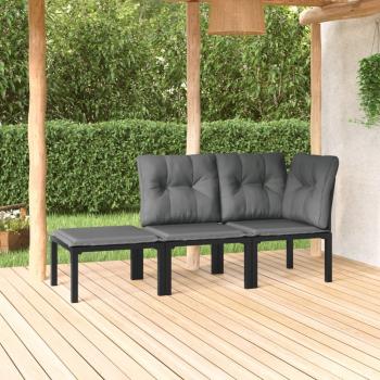 ARDEBO.de - 3-tlg. Garten-Lounge-Set Schwarz und Grau Poly Rattan