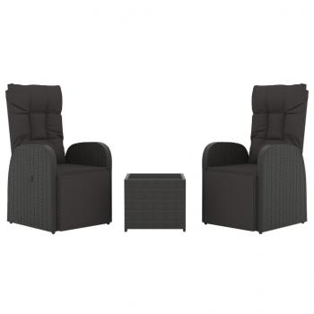 3-tlg. Garten-Lounge-Set Schwarz Poly Rattan & Stahl