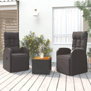 ARDEBO.de - 3-tlg. Garten-Lounge-Set Schwarz Poly Rattan Massivholz Akazie