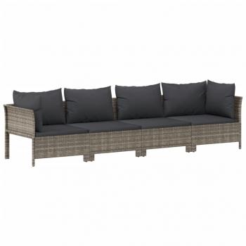 4-tlg. Garten-Lounge-Set mit Kissen Grau Poly Rattan