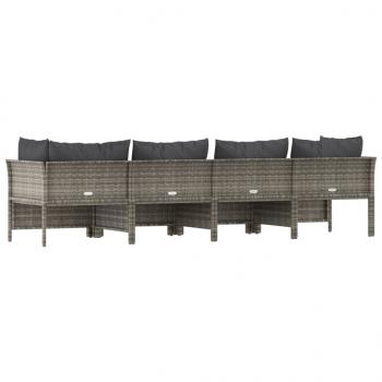 4-tlg. Garten-Lounge-Set mit Kissen Grau Poly Rattan