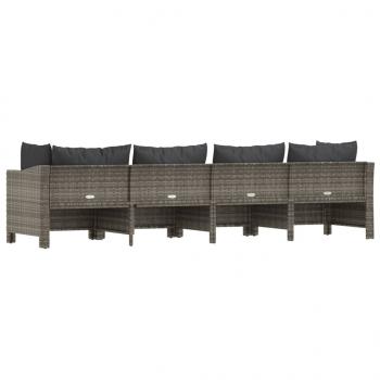 4-tlg. Garten-Lounge-Set mit Kissen Grau Poly Rattan