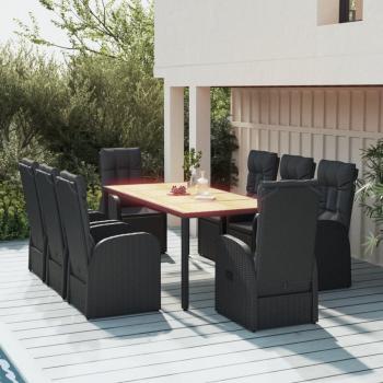 ARDEBO.de - 9-tlg. Garten-Essgruppe mit Kissen Schwarz Poly Rattan