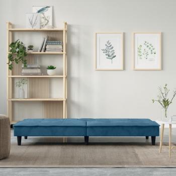 Schlafsofa mit Getränkehaltern Blau Samt