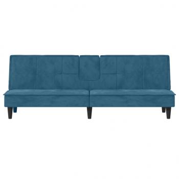 Schlafsofa mit Getränkehaltern Blau Samt