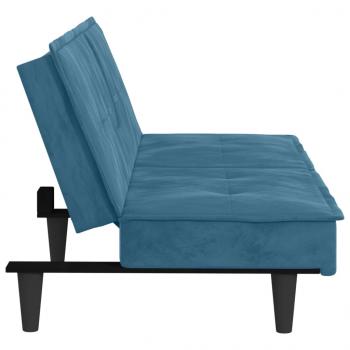 Schlafsofa mit Getränkehaltern Blau Samt