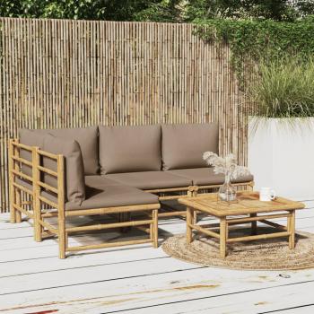 ARDEBO.de - 5-tlg. Garten-Lounge-Set mit Kissen Taupe Bambus