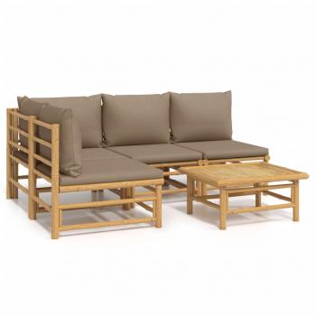 5-tlg. Garten-Lounge-Set mit Kissen Taupe Bambus