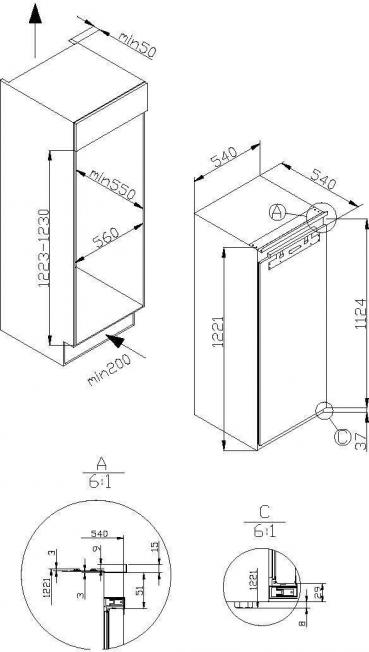 Amica EKSX 362 231 Einbau-Kühlschrank mit Gefrierfach, Nischenhöhe: 122 cm, 179 L, Festtür-Technik, Elektronische Steuerung, Tür-Offen-Alarm, Inverter Kompressor, weiß (1195047)