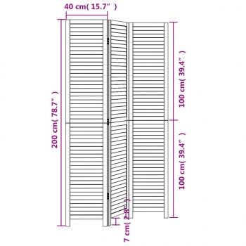 3-tlg. Paravent Schwarz Massivholz Paulownia