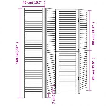 4-tlg. Raumteiler Weiß Massivholz Paulownia