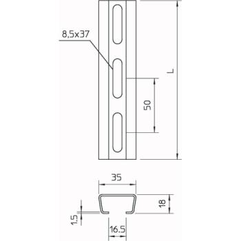 OBO Bettermann Profilschiene gelocht, Schlitzweite 16,5mm 2000x35x18, St, FT (2 m)