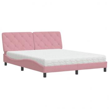 Bett mit Matratze Rosa 160x200 cm Samt