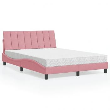 ARDEBO.de - Bett mit Matratze Rosa 140x200 cm Samt