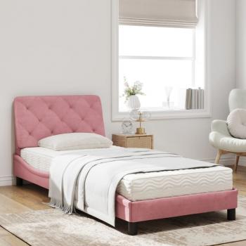 Bett mit Matratze Rosa 90x200 cm Samt