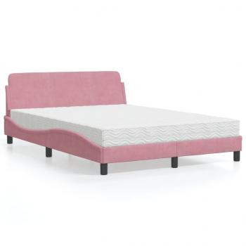 ARDEBO.de - Bett mit Matratze Rosa 140x190 cm Samt