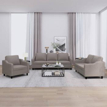 ARDEBO.de - 3-tlg. Sofagarnitur mit Kissen Taupe Stoff