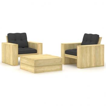 ARDEBO.de - 3-tlg. Garten-Lounge-Set mit Kissen Kiefernholz Imprägniert