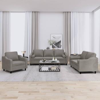 ARDEBO.de - 3-tlg. Sofagarnitur mit Kissen Taupe Stoff