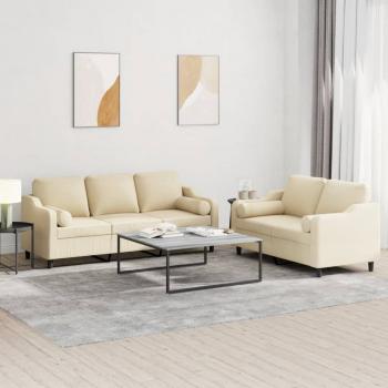 ARDEBO.de - 2-tlg. Sofagarnitur mit Kissen Creme Stoff