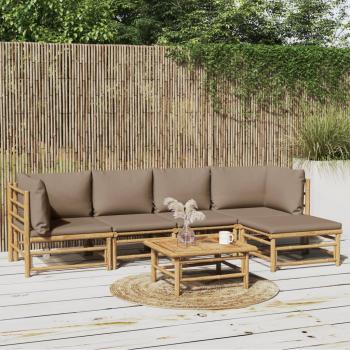 ARDEBO.de - 6-tlg. Garten-Lounge-Set mit Kissen Taupe Bambus