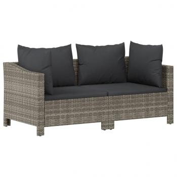 2-tlg. Garten-Lounge-Set mit Kissen Grau Poly Rattan