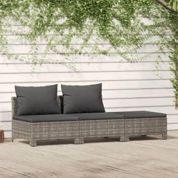 ARDEBO.de - 3-tlg. Garten-Lounge-Set mit Kissen Grau Poly Rattan