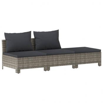 3-tlg. Garten-Lounge-Set mit Kissen Grau Poly Rattan