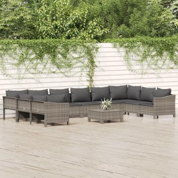 ARDEBO.de - 11-tlg. Garten-Lounge-Set mit Kissen Grau Poly Rattan