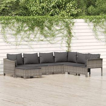 ARDEBO.de - 7-tlg. Garten-Lounge-Set mit Kissen Grau Poly Rattan