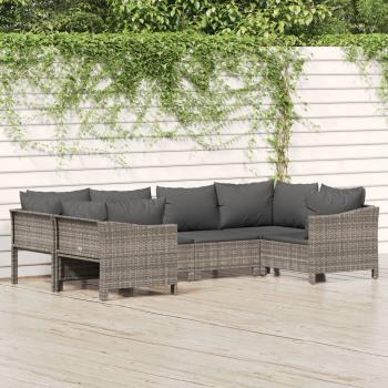 ARDEBO.de - 6-tlg. Garten-Lounge-Set mit Kissen Grau Poly Rattan