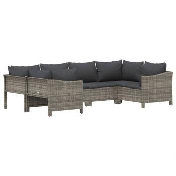 6-tlg. Garten-Lounge-Set mit Kissen Grau Poly Rattan