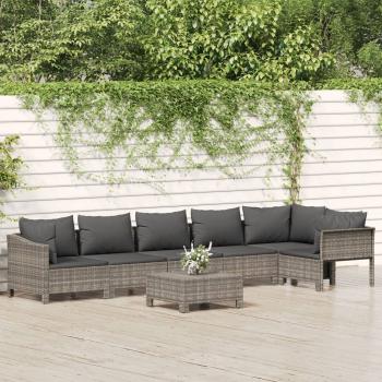 ARDEBO.de - 7-tlg. Garten-Lounge-Set mit Kissen Grau Poly Rattan