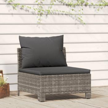 ARDEBO.de - Garten-Mittelsofa mit Kissen Grau Poly Rattan